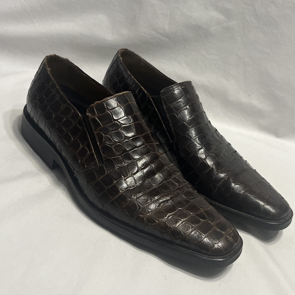 Michael Toschi Rocco Loafer 10.5 Brown Calfskin Crocodile Print Carbonlite Italy